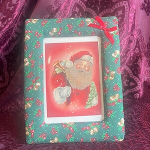 Festive Santa Claus  Vintage Christmas Card Print in Fabric 5X7 Picture Frame